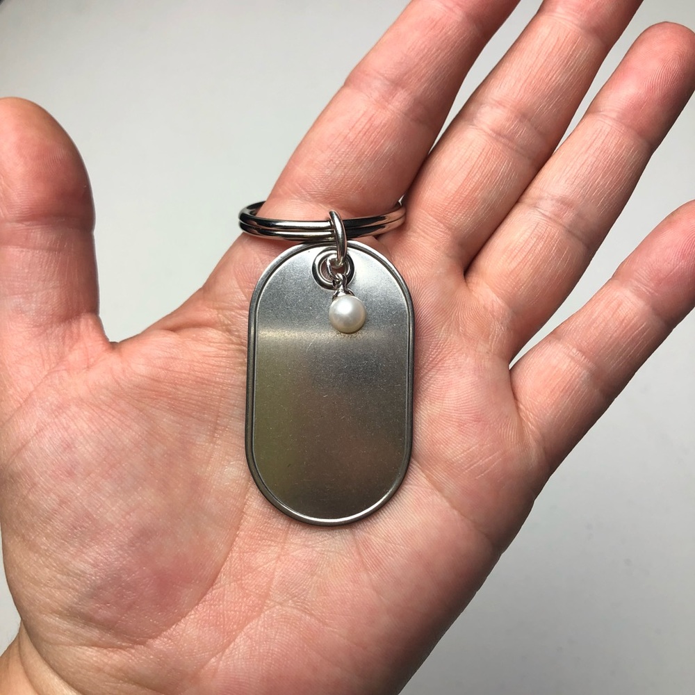 Vantel Pearls Dog Tag Key Ring NWT